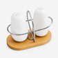 Premium Ceramic Salt & Pepper Shaker Set with Wooden Stand