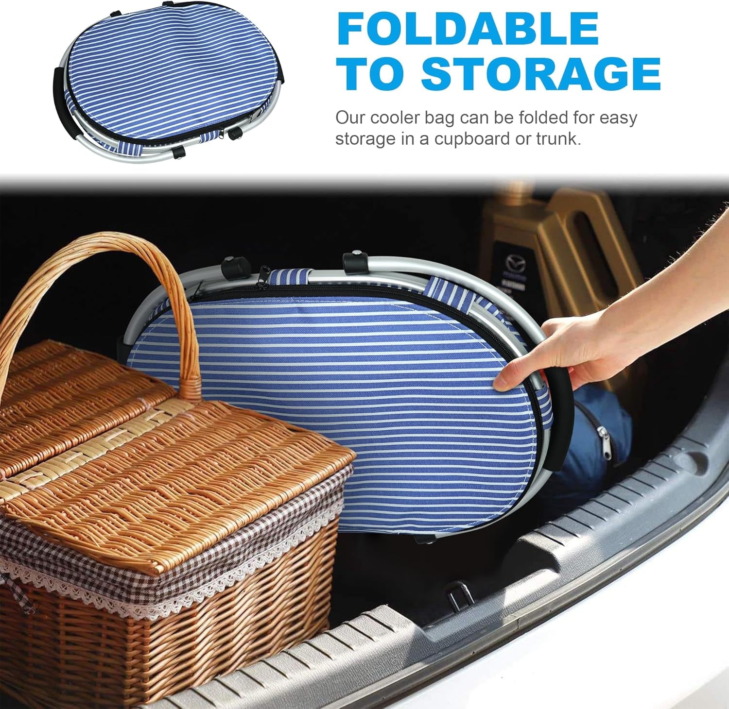 25L Picnic Basket Insulated and Leak-Proof Two Handles Foldable and Easy to Carry with 4 Built-In Support Bars for Grocery Shopping, Camping, Picnics and Road Trips