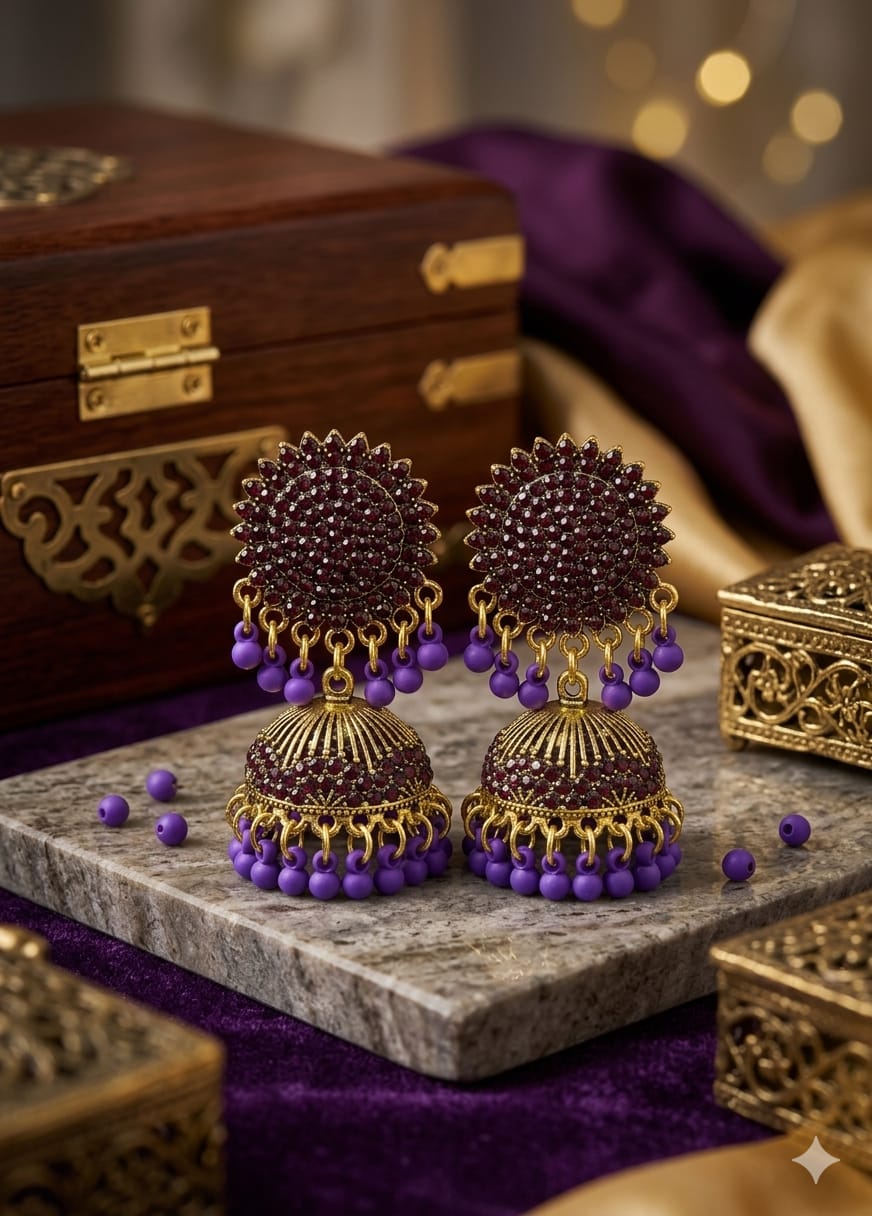 1 Carat Turquoise Stone Jhumka Earrings