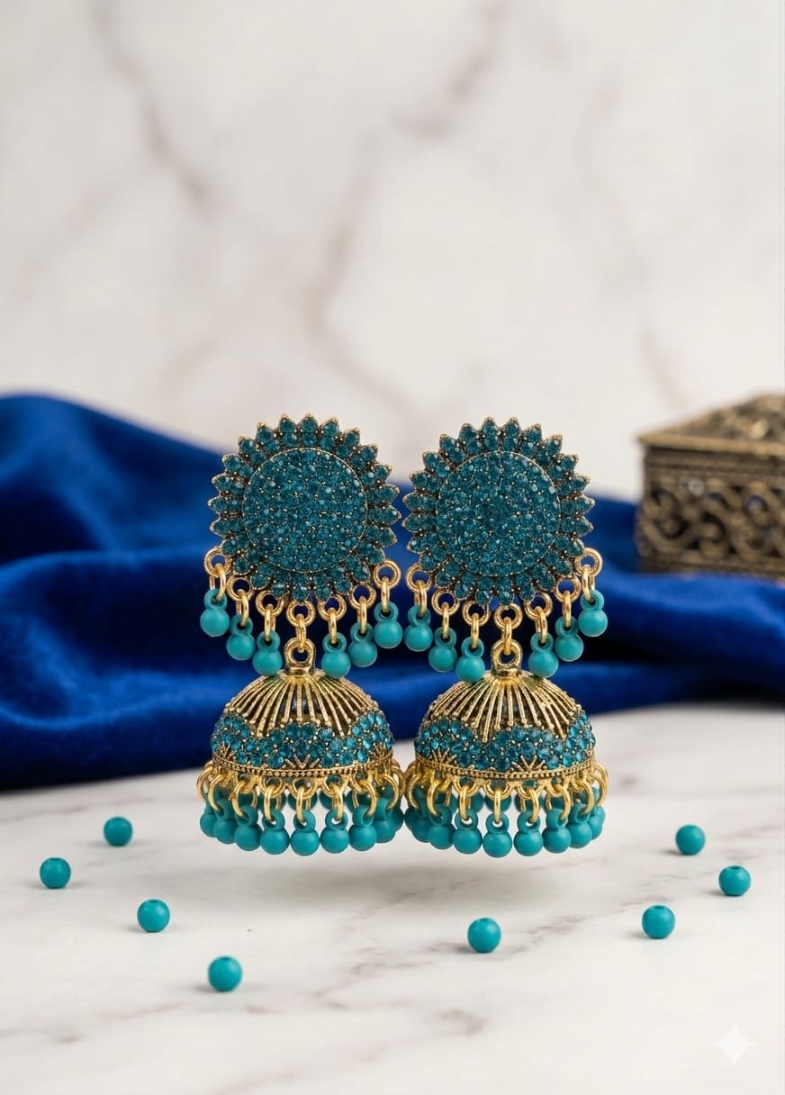 1 Carat Turquoise Stone Jhumka Earrings