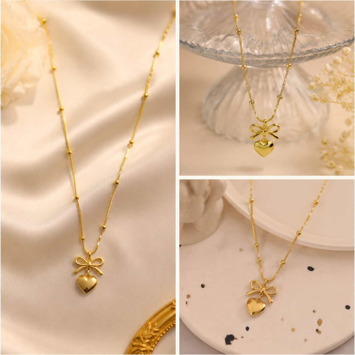 1 Carat Bow Heart Pendant Necklace for Women