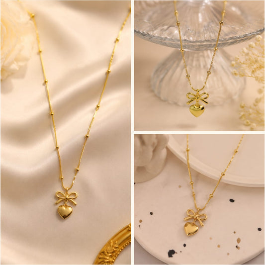 1 Carat Bow Heart Pendant Necklace for Women
