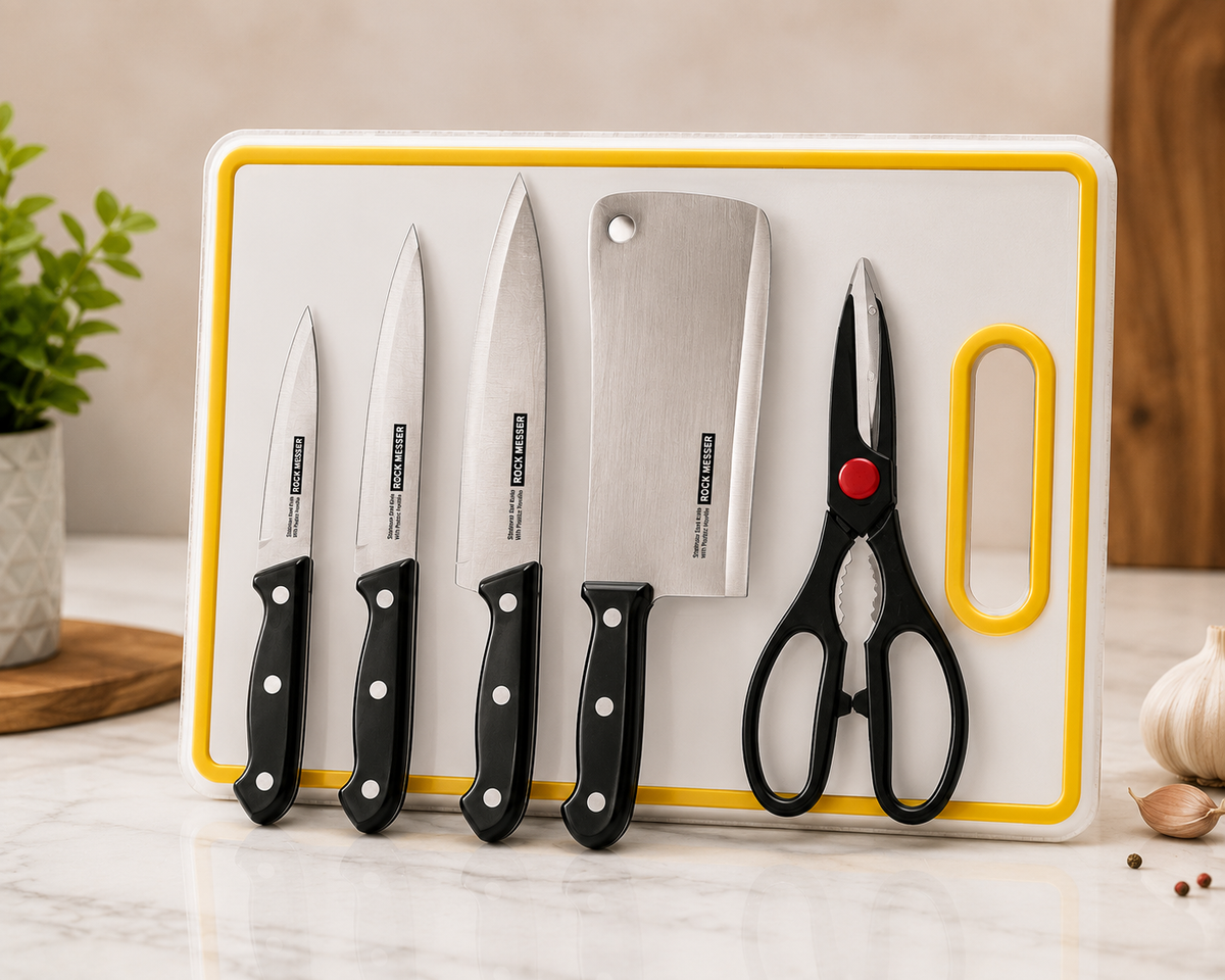 5-Piece Kitchen Knife & Scissors Set with Cutting Board