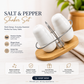 Premium Ceramic Salt & Pepper Shaker Set with Wooden Stand