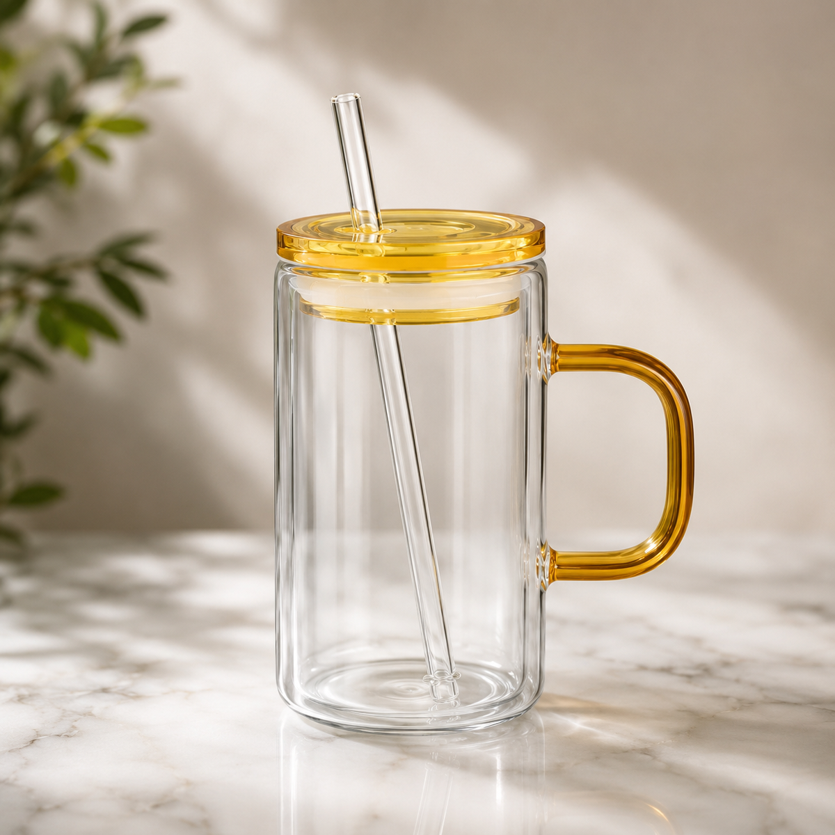 Glass Tumbler with Lid & Straw