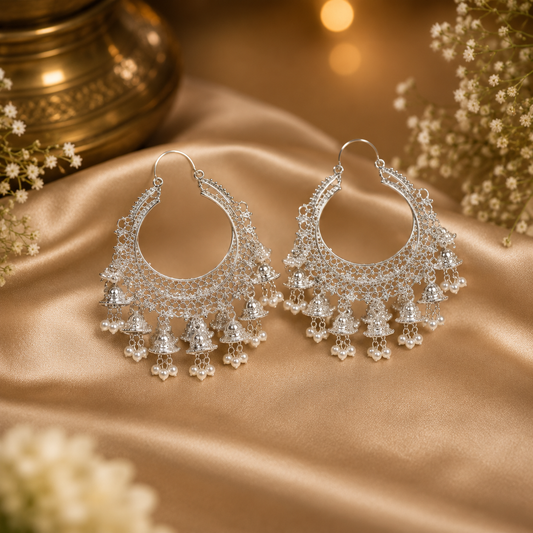 1 Carat Kashmiri Chandbali Earrings with Pearl Drops