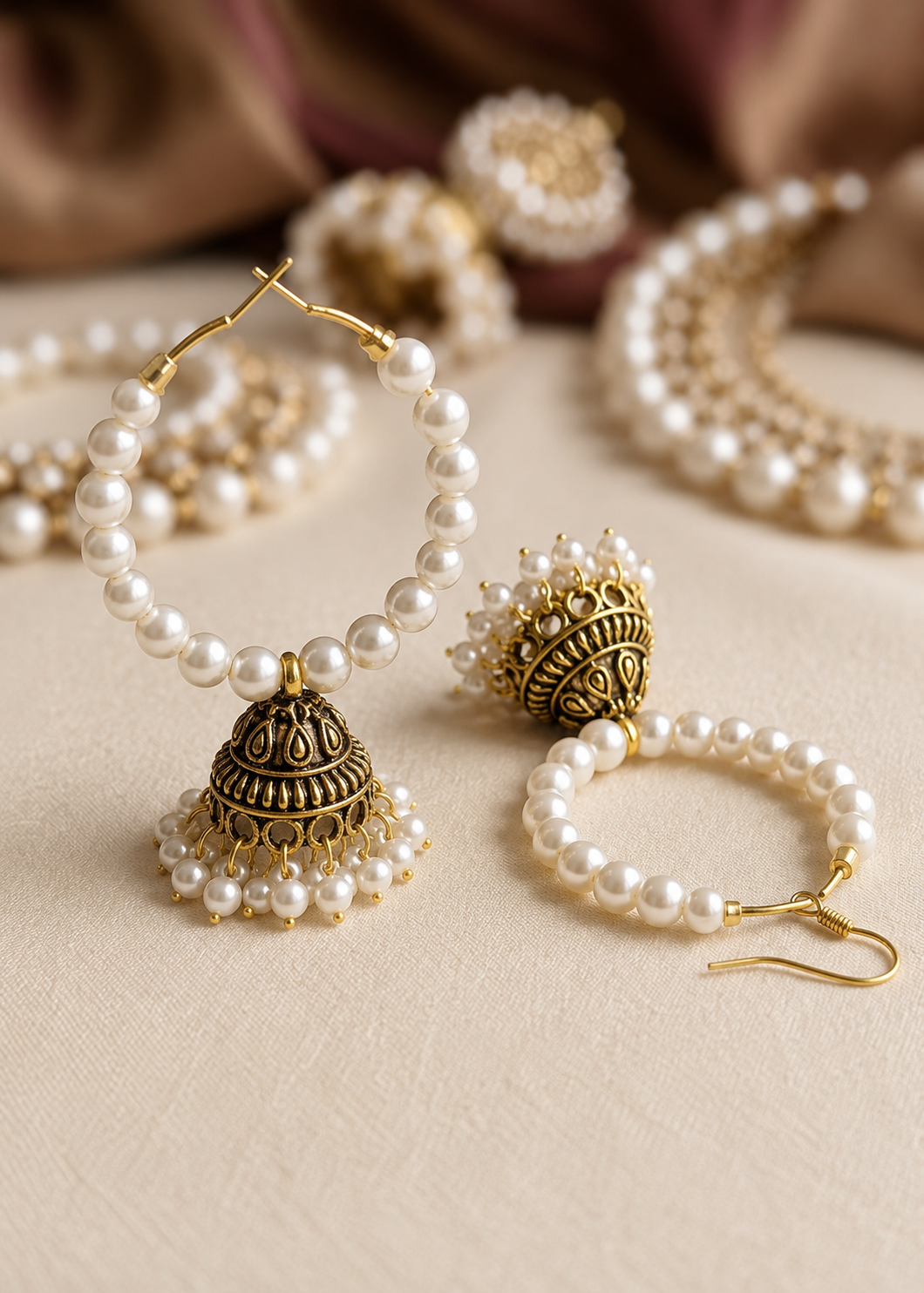 1 Carat Pearl Hoop Jhumka Earrings