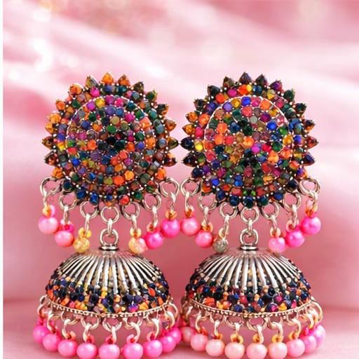 1 Carat Turquoise Stone Jhumka Earrings